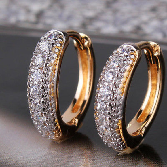 Stunning Silver & Gold Filled Pave Hoop Earrings - Picture 3 of 3